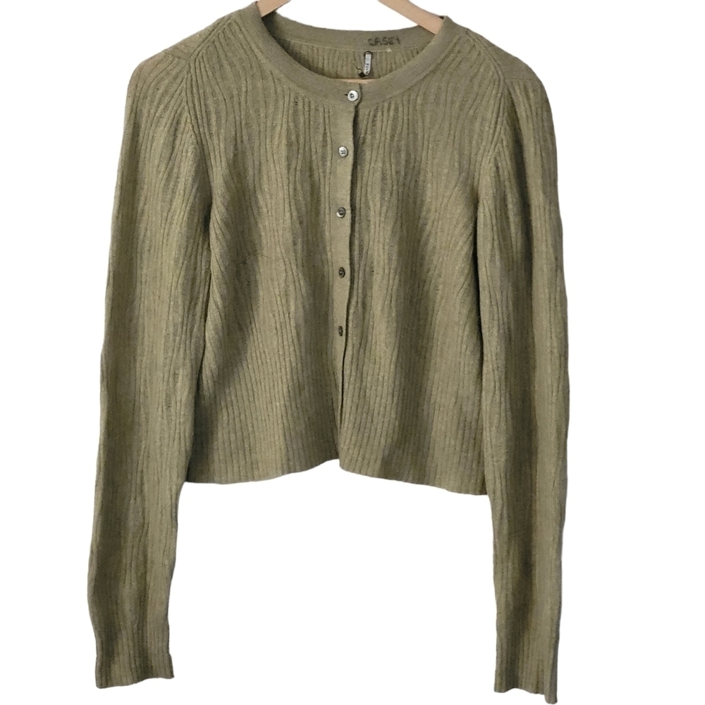 Maya Cashmere Button Front Cardigan Moss Green L